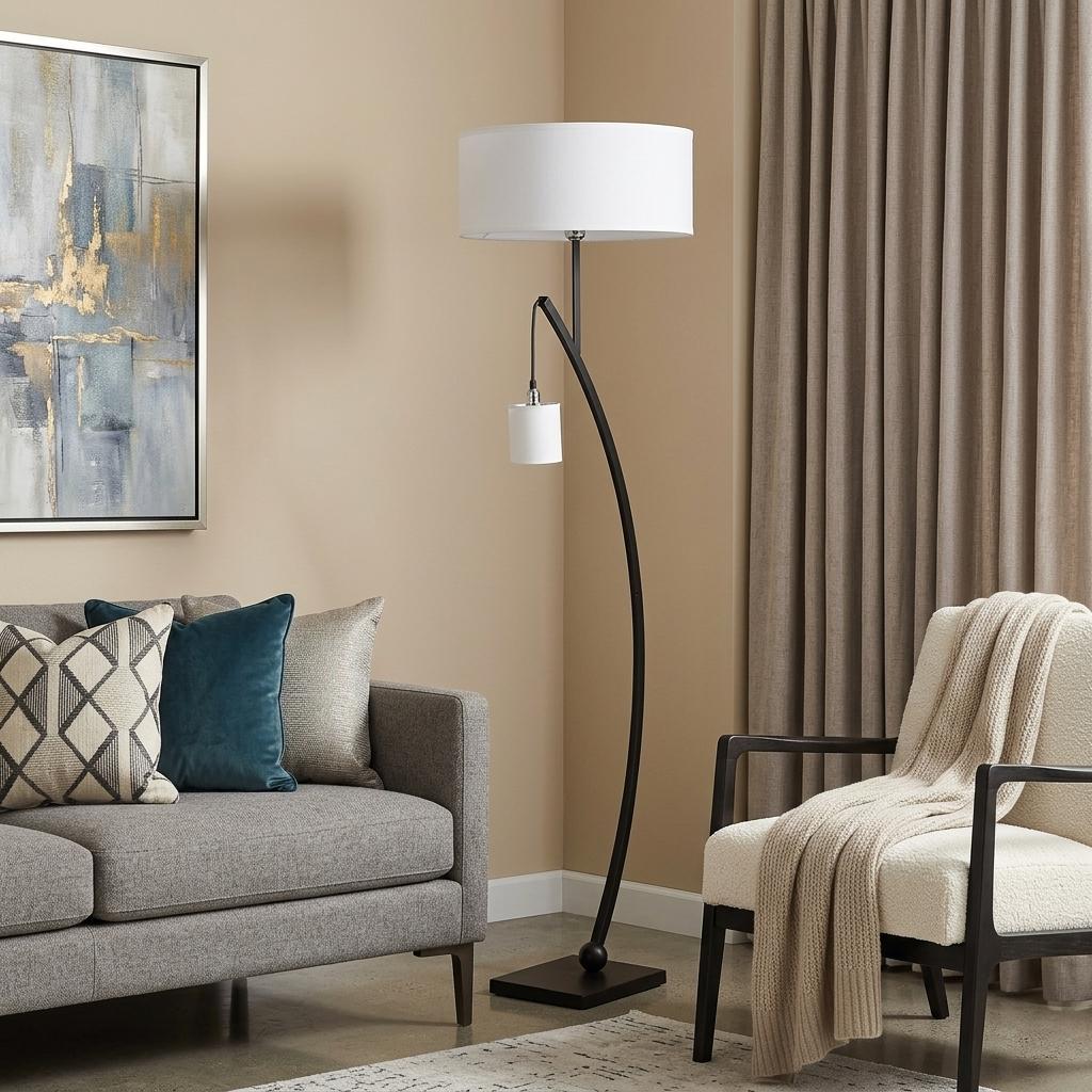 Matte Black Dual Arc Floor Lamp w/ Shade