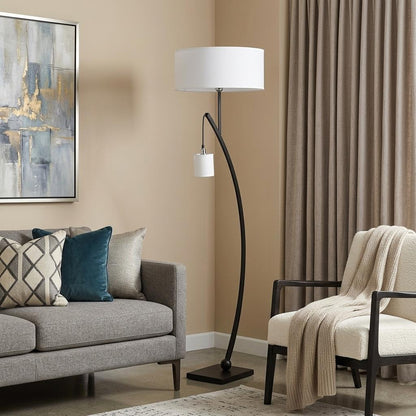 Matte Black Dual Arc Floor Lamp w/ Shade