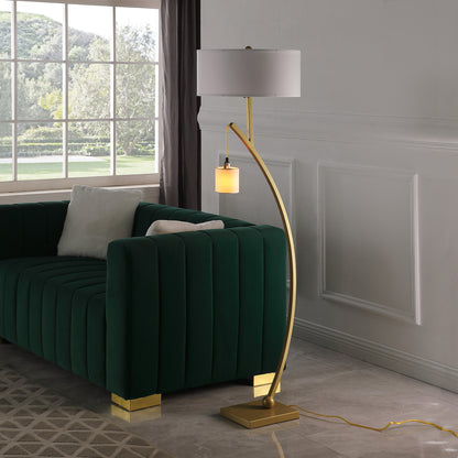 Matte Gold Dual Arc Floor Lamp w/ Shade