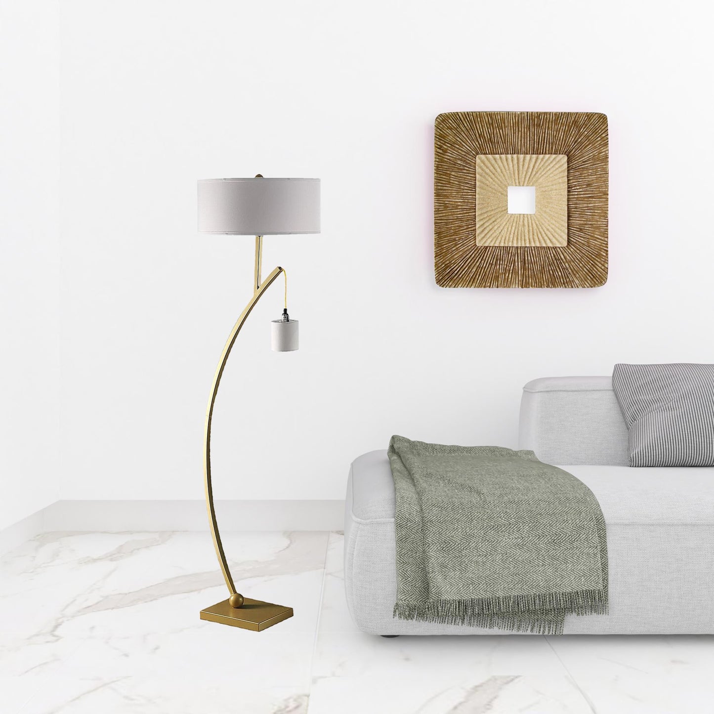 Matte Gold Dual Arc Floor Lamp w/ Shade