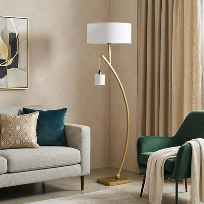 Matte Gold Dual Arc Floor Lamp w/ Shade