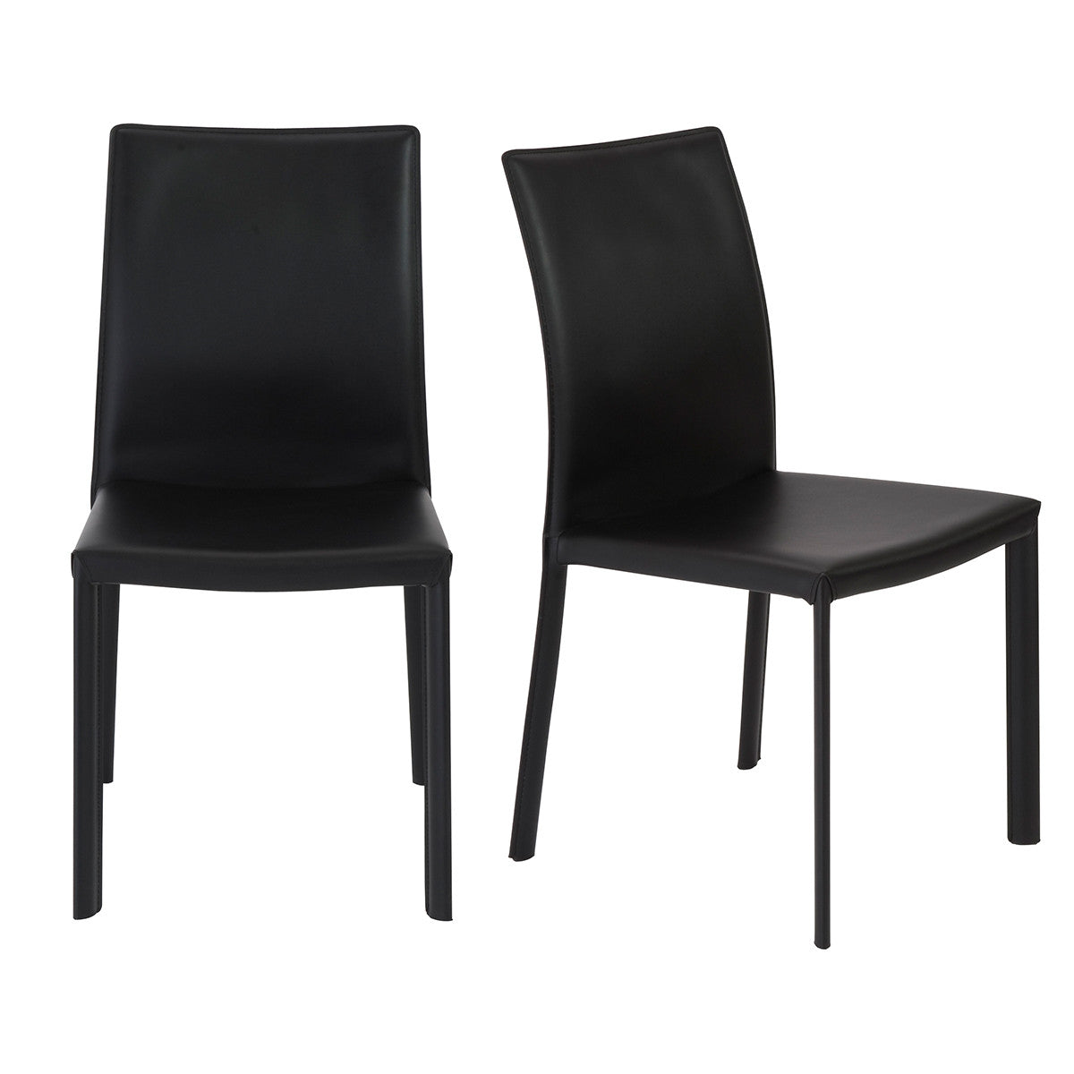 Black Leather Dining Chair - Set of 2