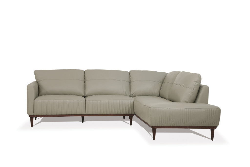 Light Green Leather L Shaped 2 Piece Sofa & Chaise Sectional