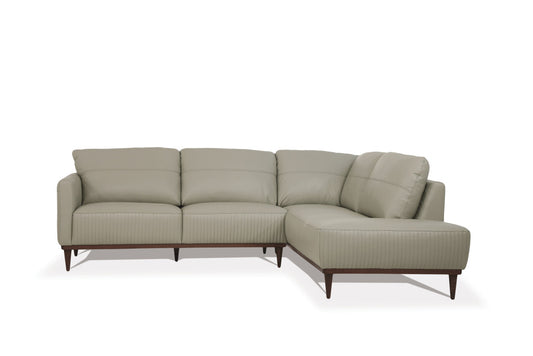 Light Green Leather L Shaped 2 Piece Sofa & Chaise Sectional