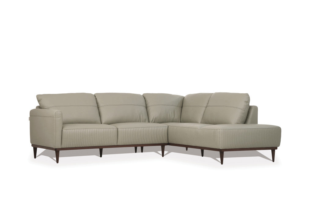 Light Green Leather L Shaped 2 Piece Sofa & Chaise Sectional
