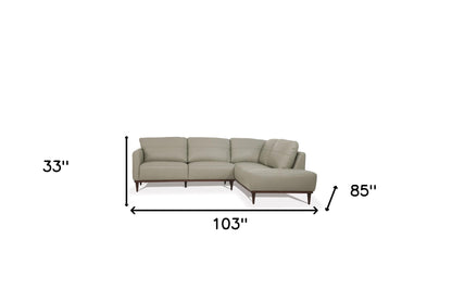 Light Green Leather L Shaped 2 Piece Sofa & Chaise Sectional
