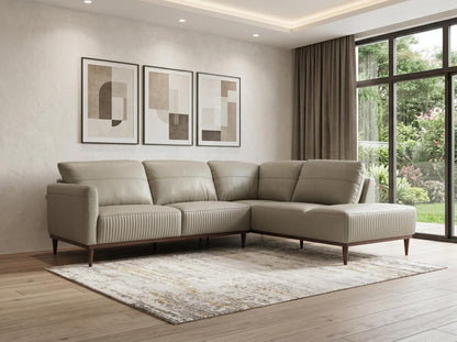 Light Green Leather L Shaped 2 Piece Sofa & Chaise Sectional