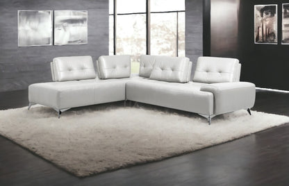 White Leather L Shaped 2 Piece Sectional