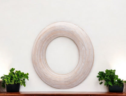 Beige Round Framed Accent Mirror