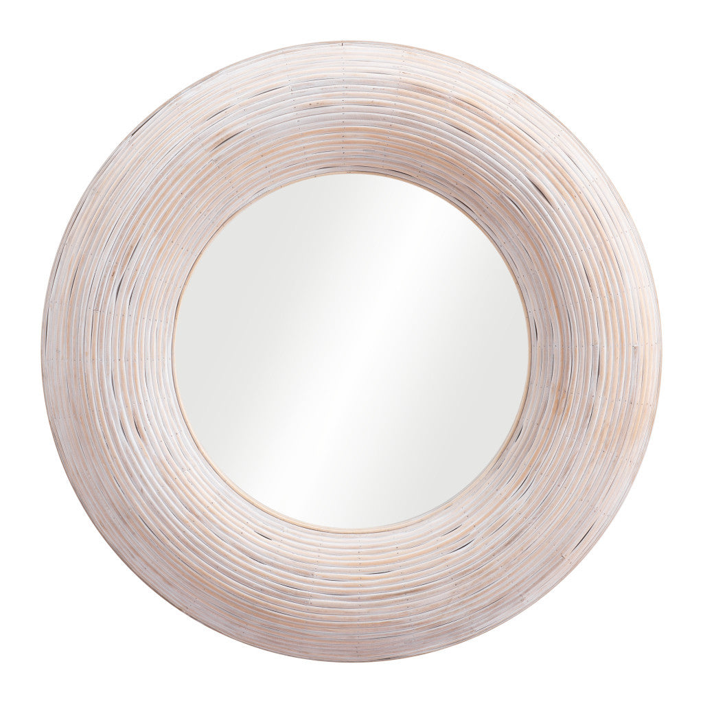 Beige Round Framed Accent Mirror