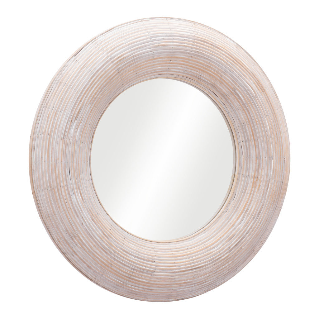 Beige Round Framed Accent Mirror
