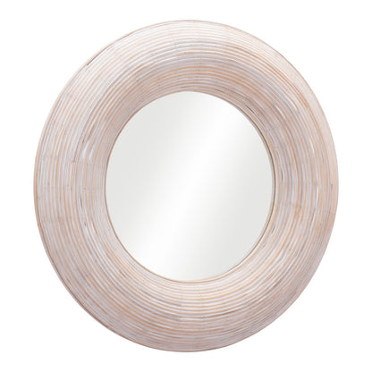 Beige Round Framed Accent Mirror