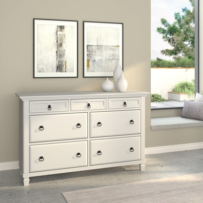 White Solid Wood Seven Drawer Double Dresser image 5