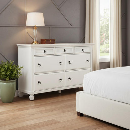 White Solid Wood Seven Drawer Double Dresser image 1