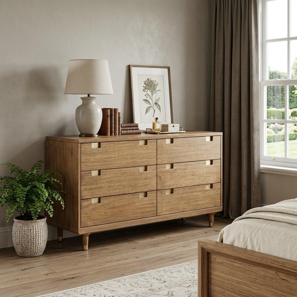 Brown Solid Wood Six Drawer Double Dresser image 1