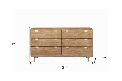 Brown Solid Wood Six Drawer Double Dresser image 5