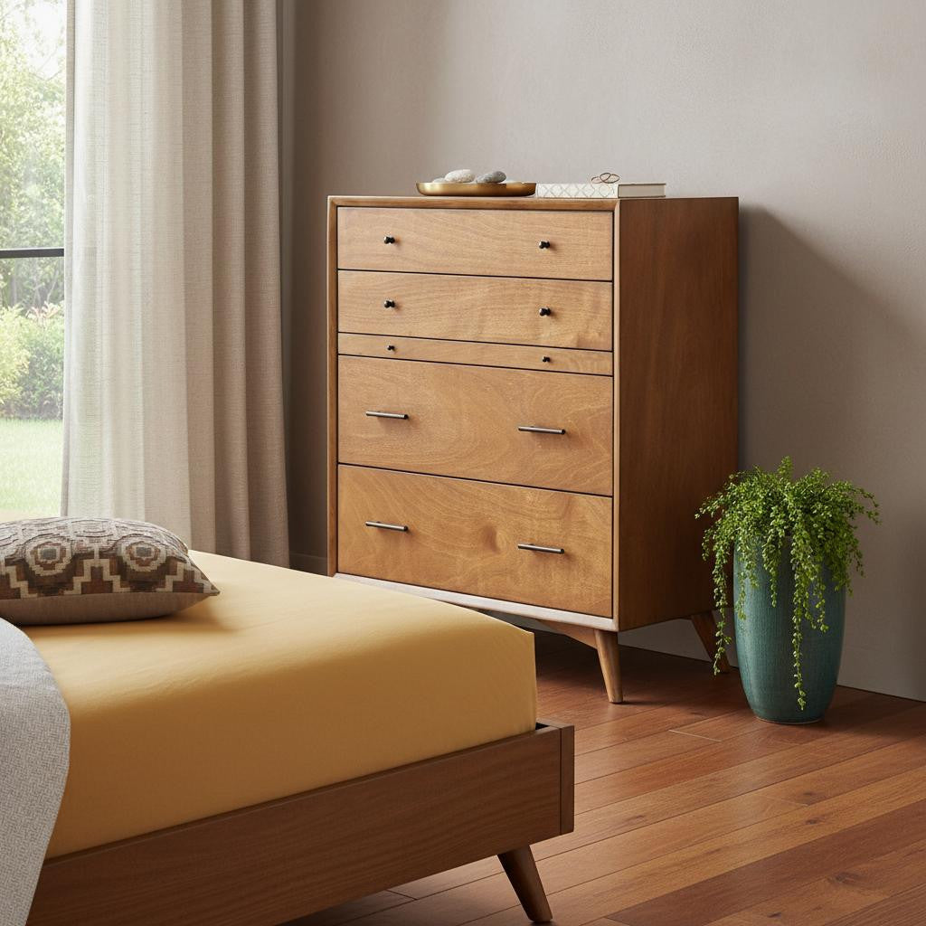 Brown Solid Wood Four Drawer Chest image 1