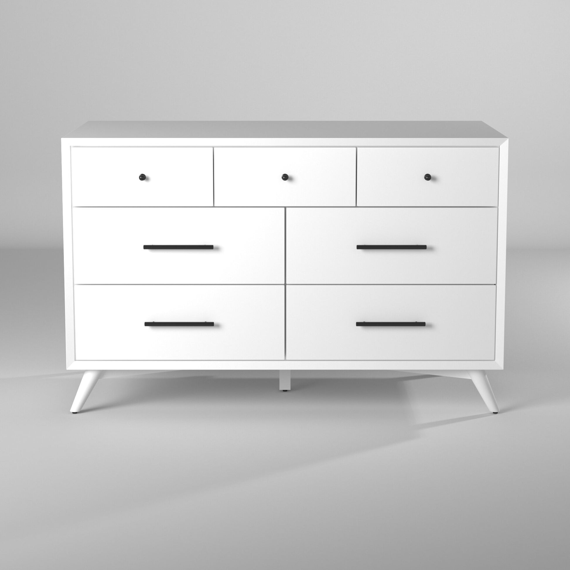 White Solid Wood Seven Drawer Double Dresser image 8