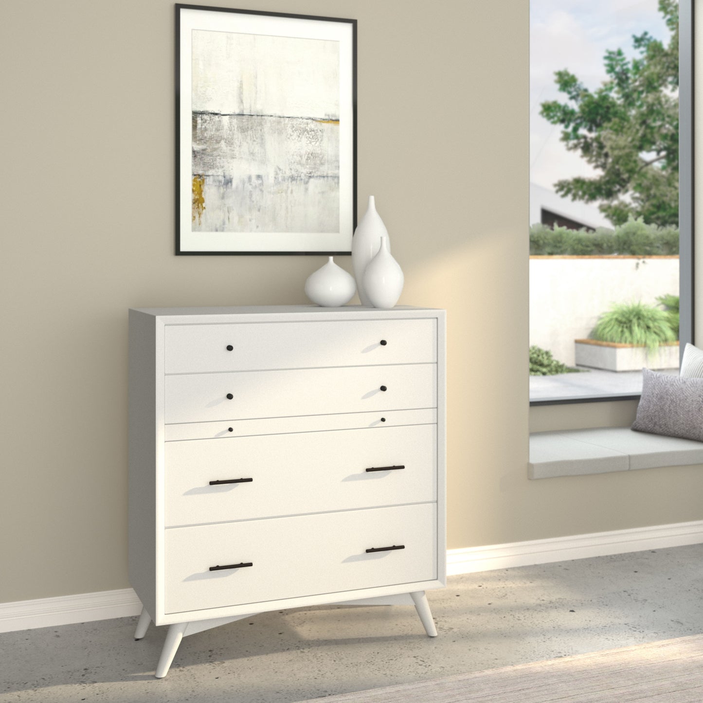 White Solid Wood Four Drawer Chest image 5