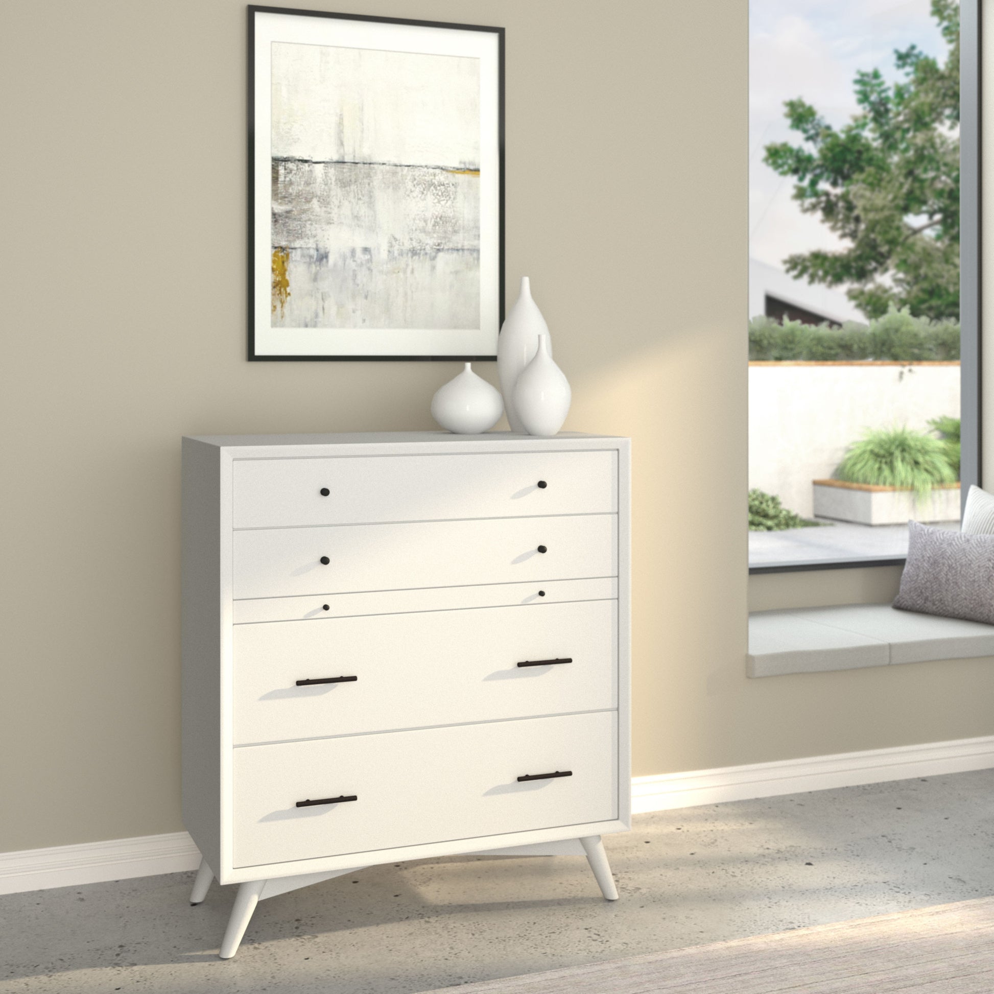 White Solid Wood Four Drawer Chest image 5