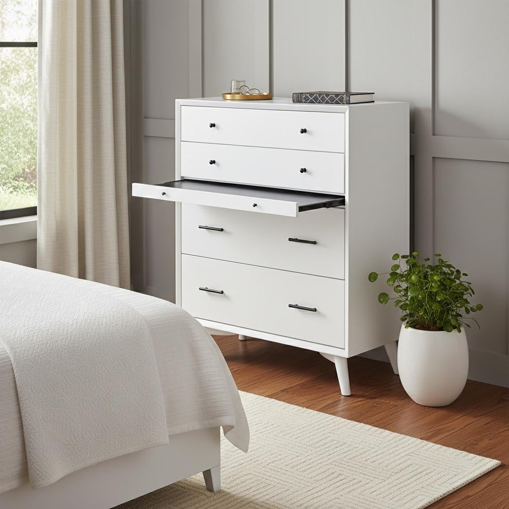 White Solid Wood Four Drawer Chest image 2