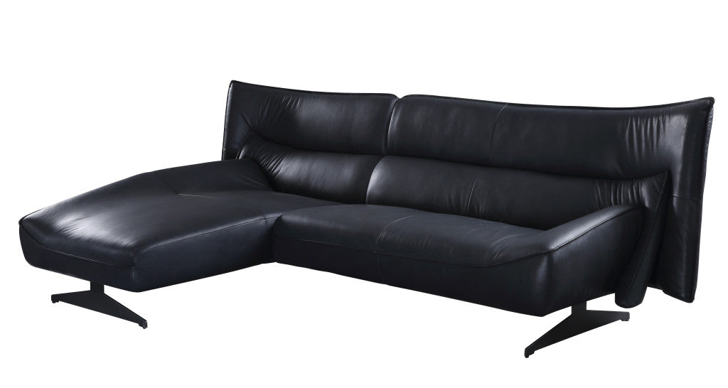 Dark Gray Top Grain Leather L Shaped 2 Piece Sofa & Chaise Sectional