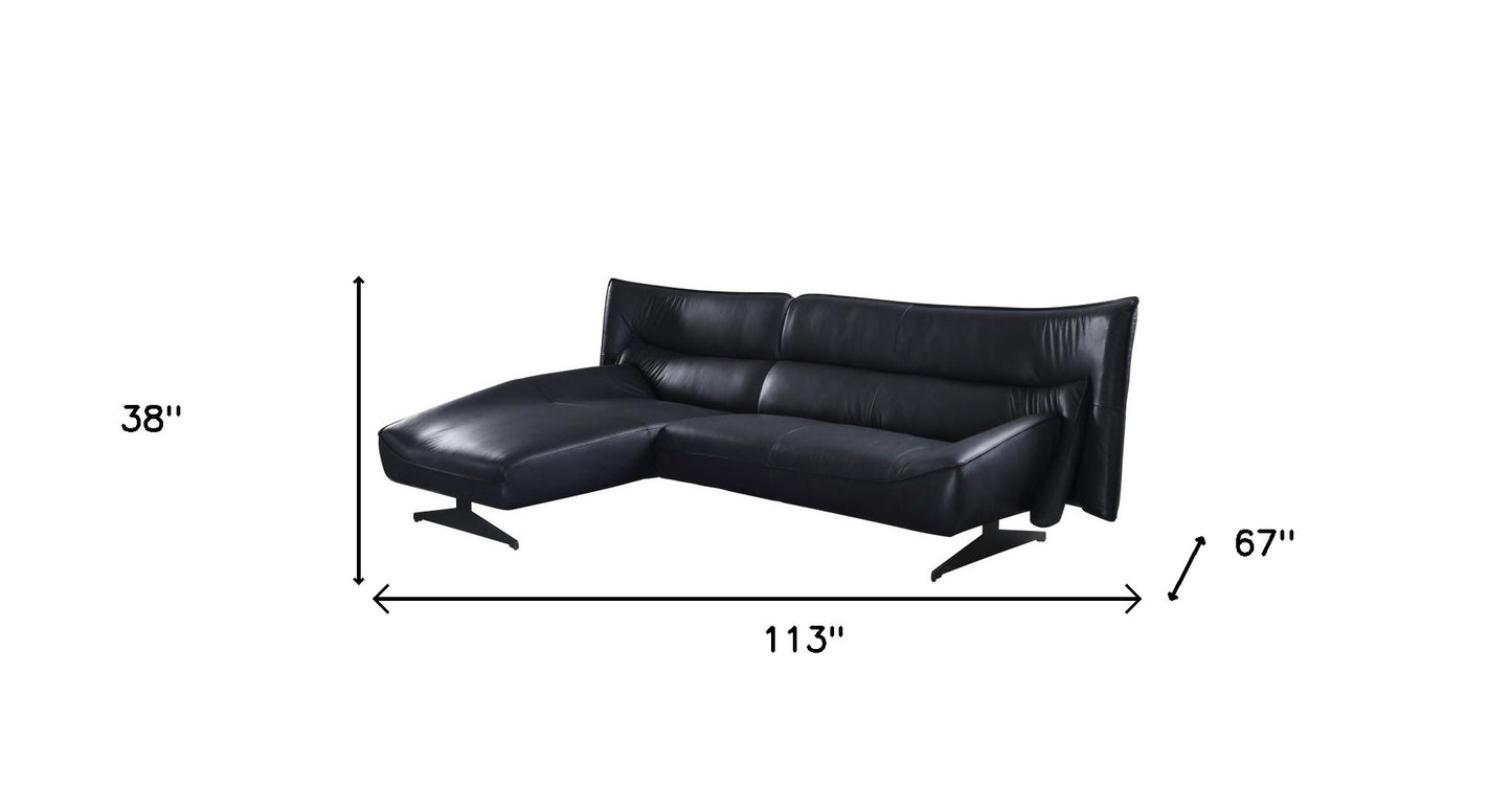 Dark Gray Top Grain Leather L Shaped 2 Piece Sofa & Chaise Sectional