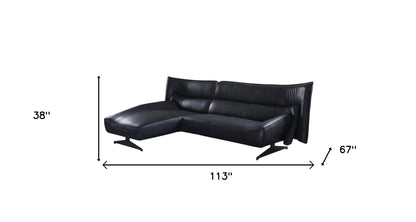 Dark Gray Top Grain Leather L Shaped 2 Piece Sofa & Chaise Sectional