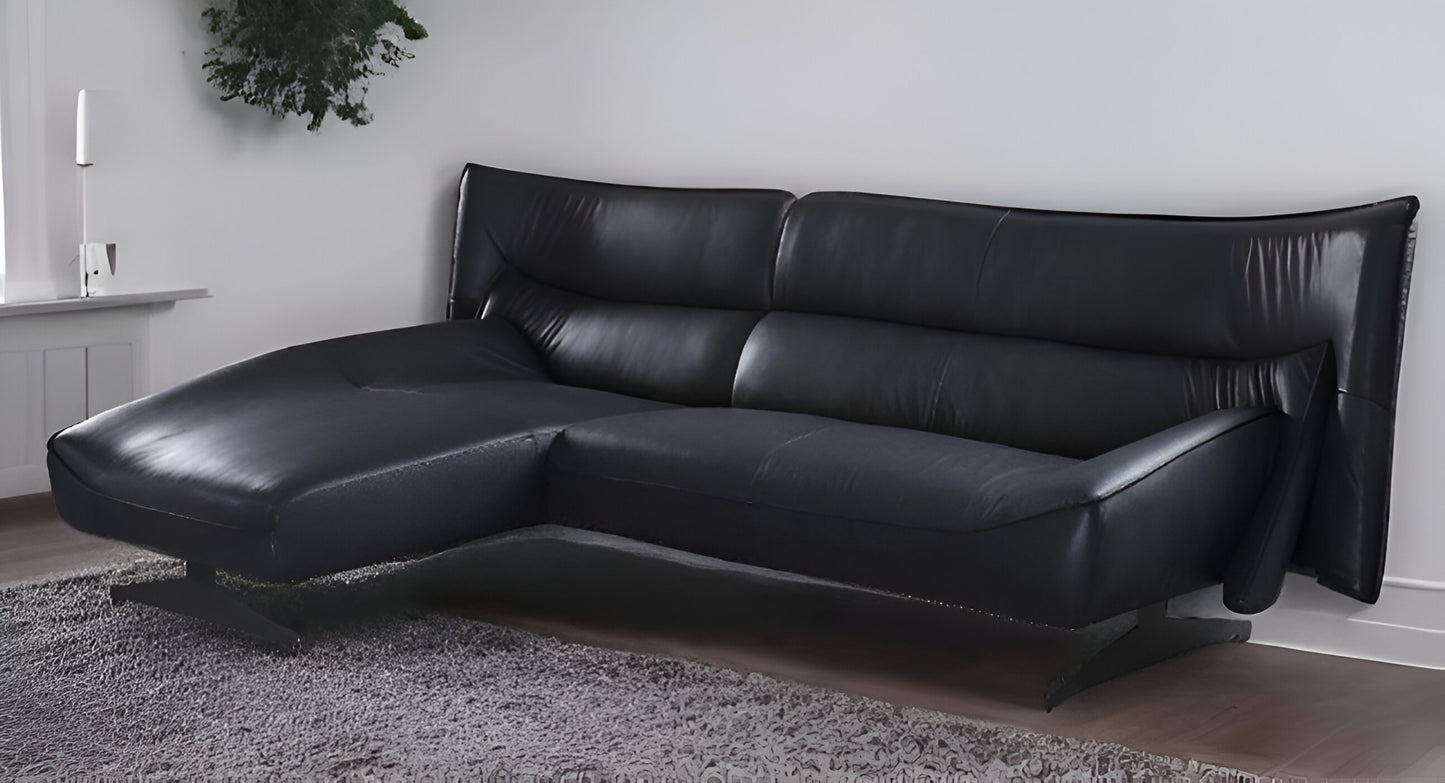 Dark Gray Top Grain Leather L Shaped 2 Piece Sectional
