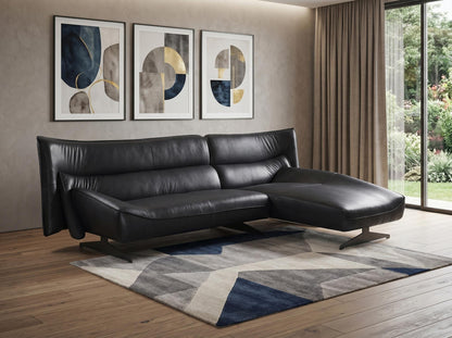 Dark Gray Top Grain Leather L Shaped 2 Piece Sofa & Chaise Sectional