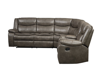 Taupe Faux Leather L Shaped 6 Piece Sectional w/ Console