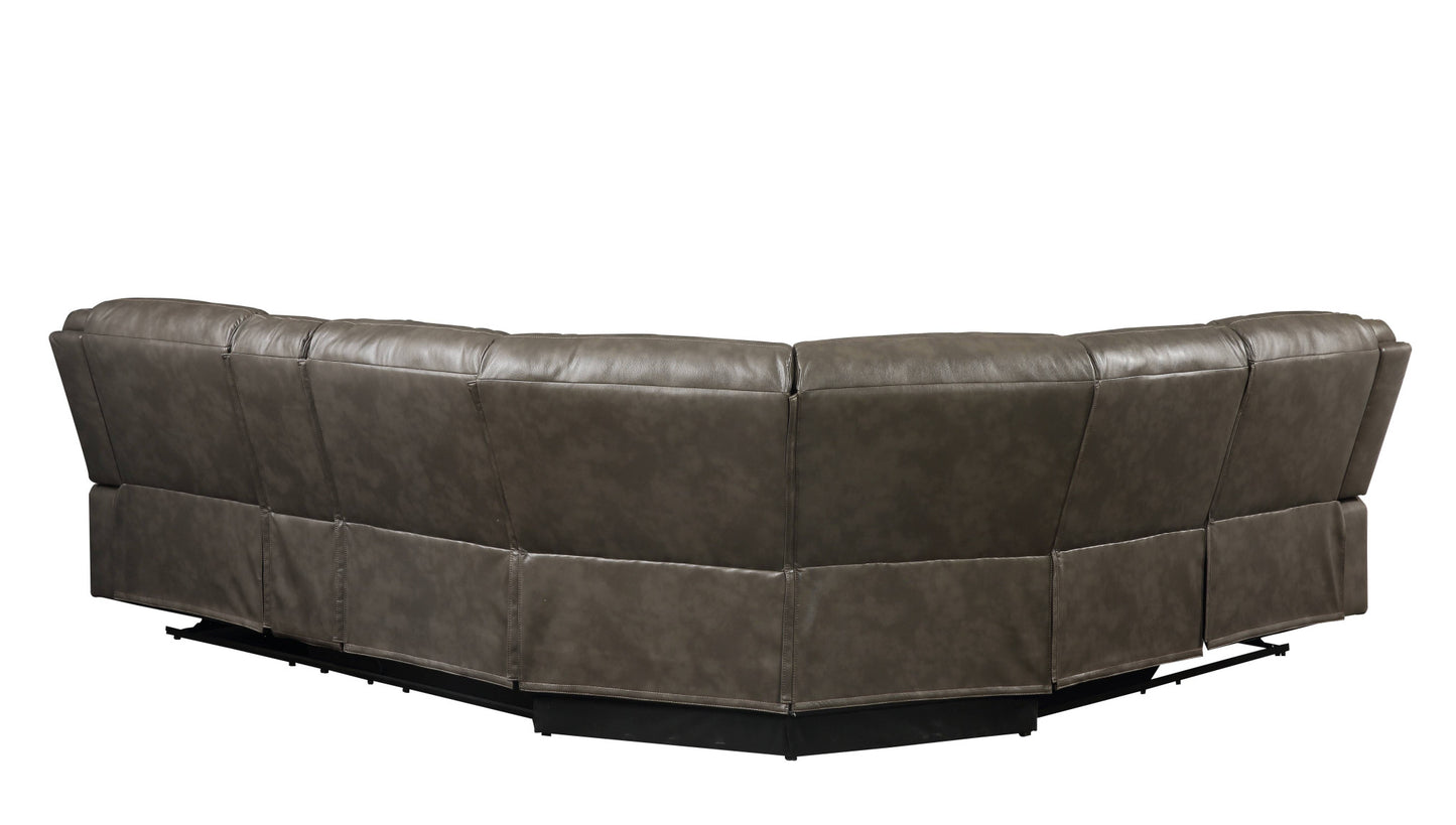 Taupe Faux Leather L Shaped 6 Piece Sectional w/ Console