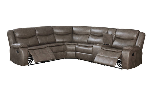 Taupe Faux Leather L Shaped 6 Piece Sectional w/ Console
