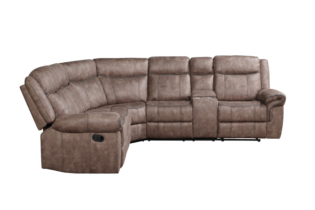 Chocolate Velvet L Shaped 6 Piece Sectional w/ Console