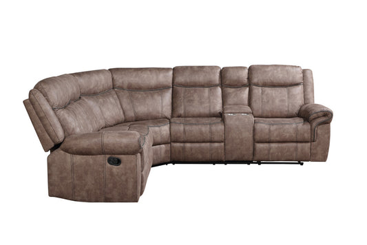 Chocolate Velvet L Shaped 6 Piece Sectional w/ Console