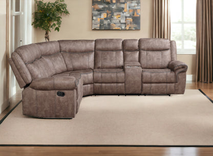Chocolate Velvet L Shaped 6 Piece Sectional w/ Console