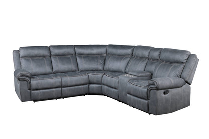 Gray Velvet L Shaped 6 Piece Sectional w/ Console