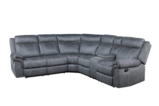 Gray Velvet L Shaped 6 Piece Sectional w/ Console
