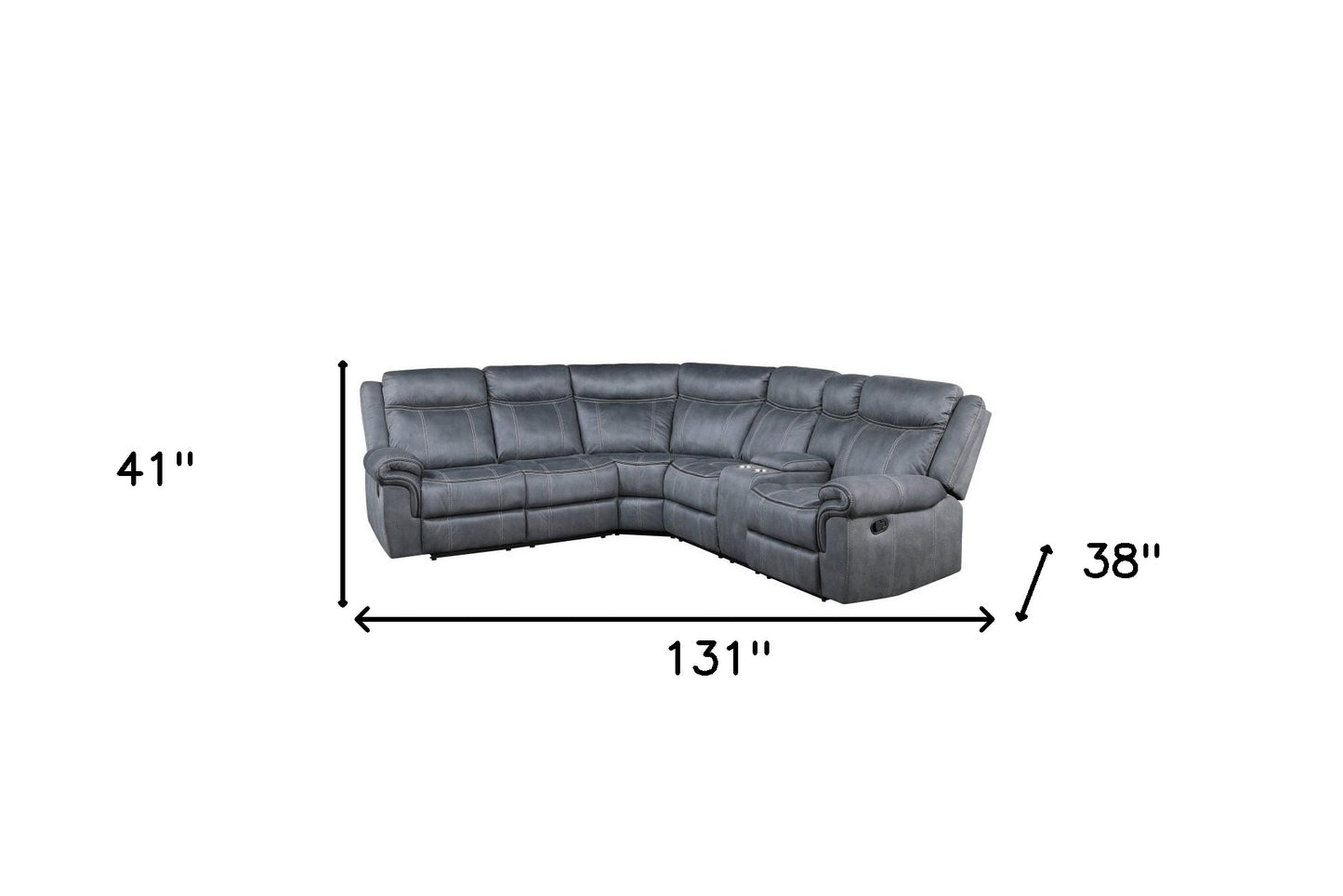 Gray Velvet L Shaped 6 Piece Sectional w/ Console