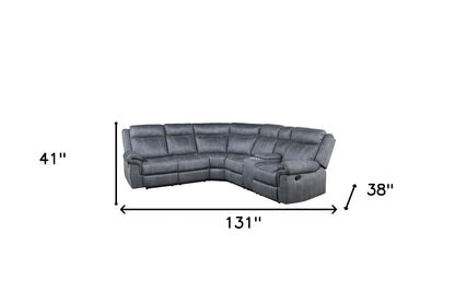 Gray Velvet L Shaped 6 Piece Sectional w/ Console
