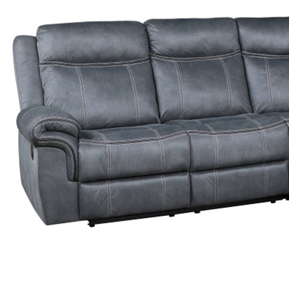 Gray Velvet L Shaped 6 Piece Sectional w/ Console