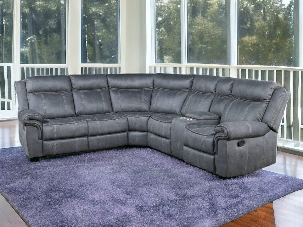 Gray Velvet L Shaped 6 Piece Sectional w/ Console