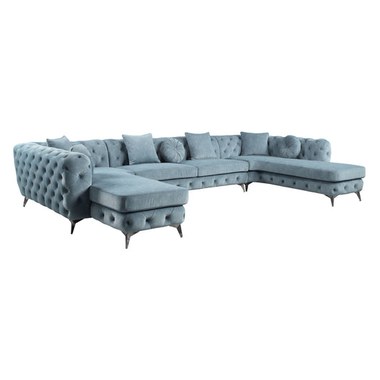 Deep Green Leather Match U Shaped 3 Piece Sectional
