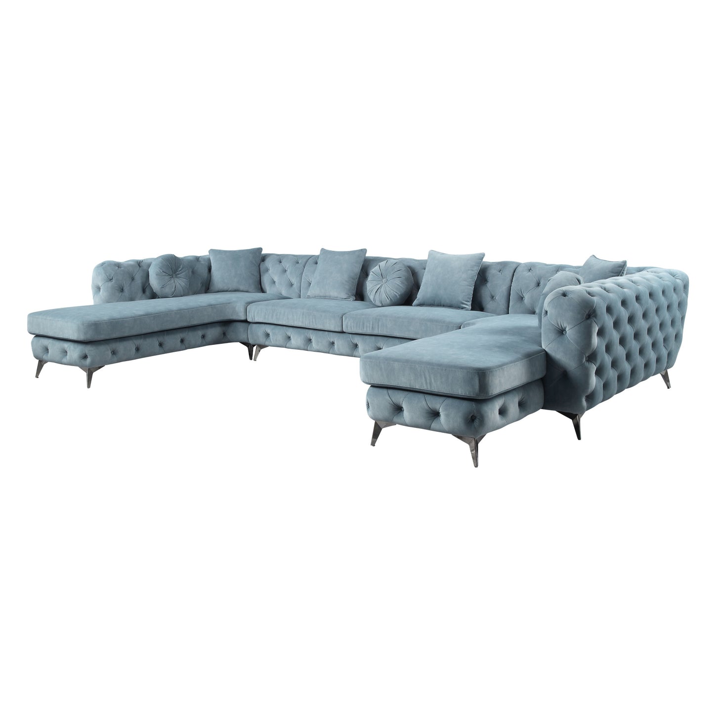 Deep Green Leather Match U Shaped 3 Piece Sectional