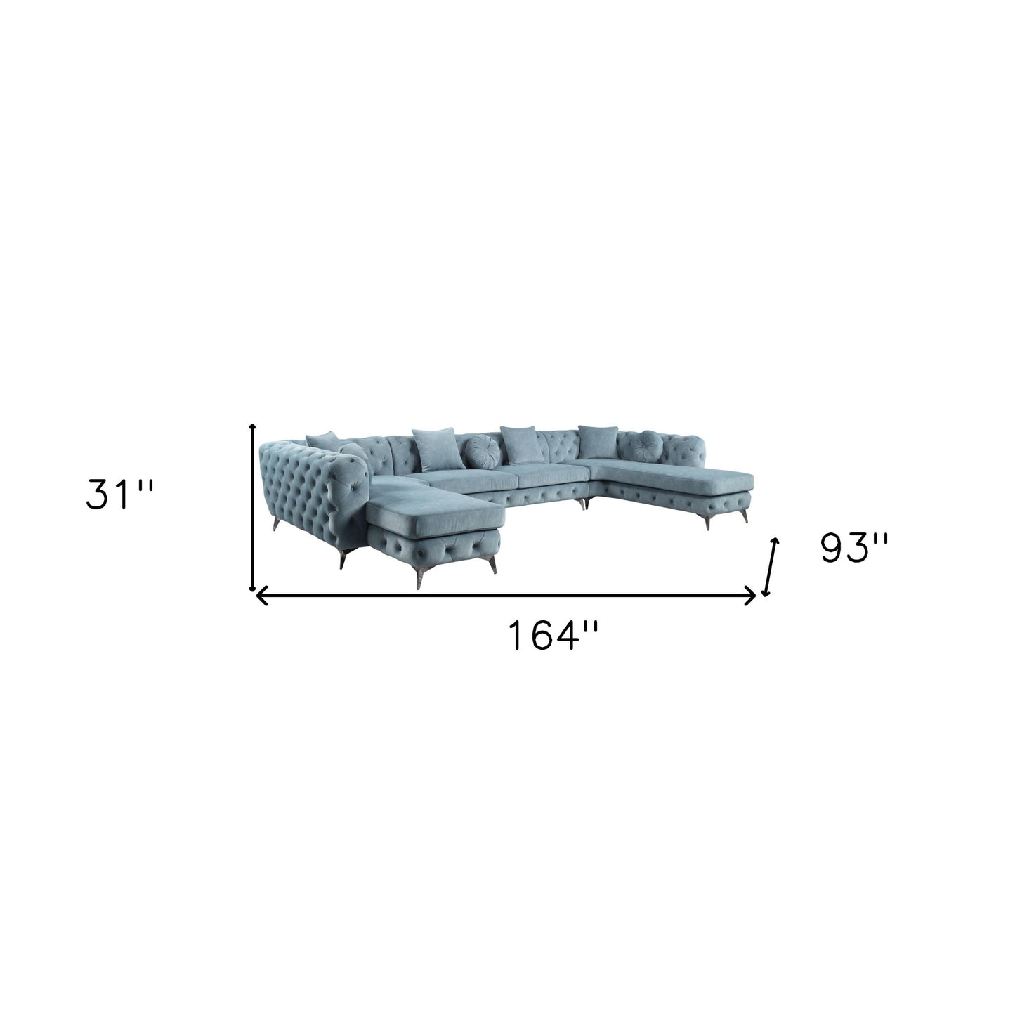 Deep Green Leather Match U Shaped 3 Piece Sectional
