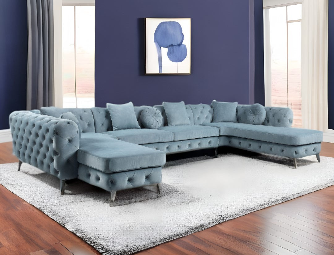 Deep Green Leather Match U Shaped 3 Piece Sectional