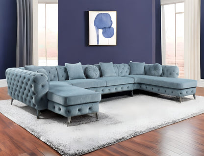 Deep Green Leather Match U Shaped 3 Piece Sectional