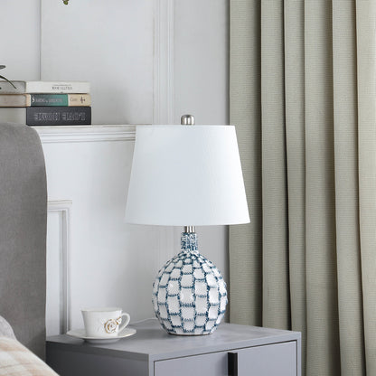 Blue & White Table Lamp w/ Off Shade