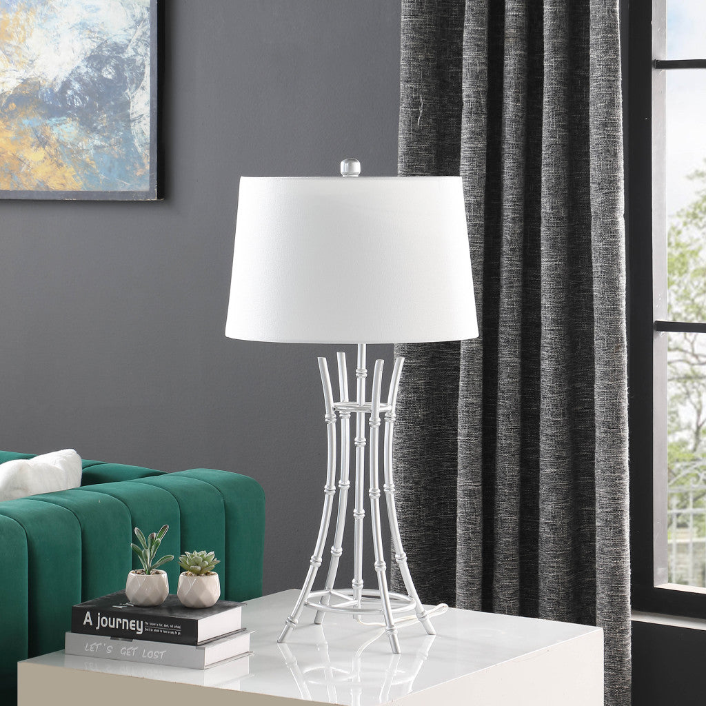 Silver Bamboo Design Table Lamp w/ Off Shade