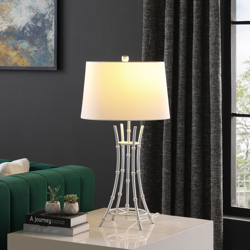 Silver Bamboo Design Table Lamp w/ Off Shade